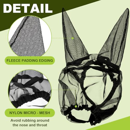 1 Pcs Small Donkey Fly Mask with Ear Protection, Black - size: Small Donkey