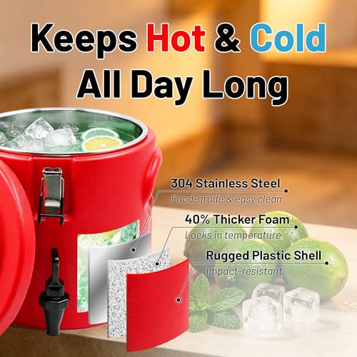 4Gal Insulated Beverage Dispenser Heavy Duty Stainless Steel Coffee Carrier with Spigot and Handle, Commercial Thermal Container for Hot & Cold Drinks, Juice, Iced Tea, Milk,Catering Party Camping - size: 4 Gallon