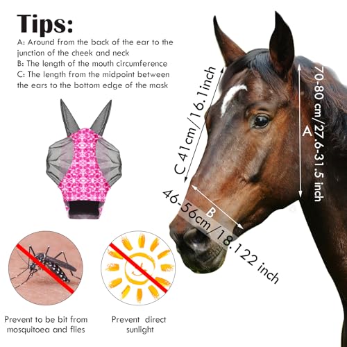 Frienda 4 Pcs Horse Fly Mask with Ears Mesh Comfort, Tie-dye, Medium - size: Medium