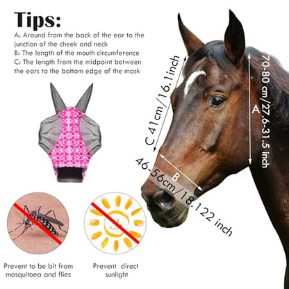 Frienda 4 Pcs Horse Fly Mask with Ears Mesh Comfort, Tie-dye, Medium - size: Medium