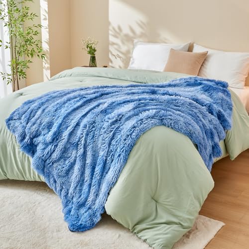 GONAAP Fuzzy Faux Fur Twin Blanket for Couch, Indigo, 60"x80" - color: Indigo, size: Twin(60"x80")