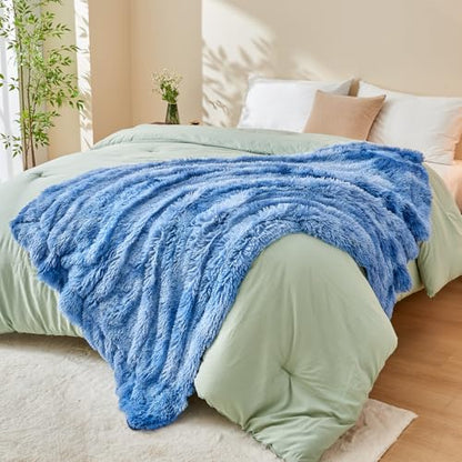 GONAAP Fuzzy Faux Fur Twin Blanket for Couch, Indigo, 60"x80" - color: Indigo, size: Twin(60"x80")