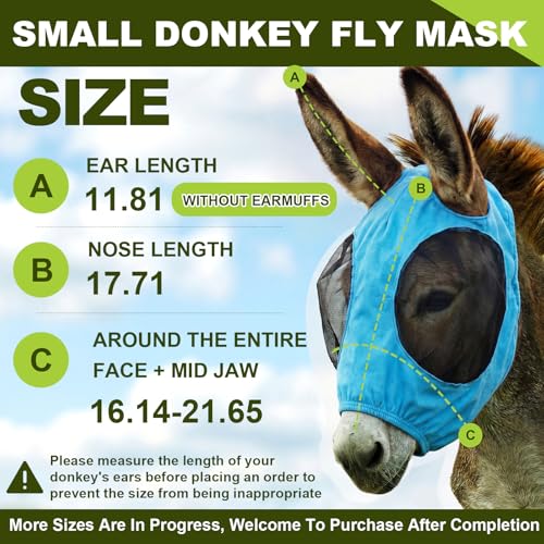Mini Donkey Fly Mask, Stretchy Breathable Mule Mask with Big Mesh Eye Covers, Without Ears, Soft on Skin, Comfortable Breathable Protection from Insects and Bugs - color: Blue, Without Ear, size: Mini
