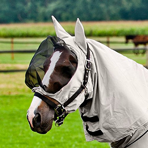 Horze Eczema Full Coverage Secure Fit Mesh Fly and Insect Mask with UV Protection and Eye Shield Design - Grey - M - size: M