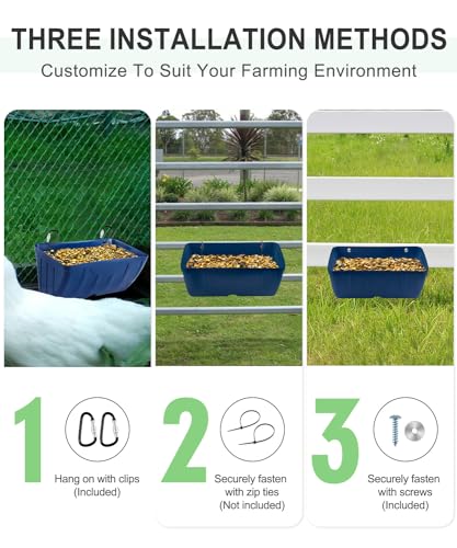 Chicken Feeders, 3 Pack, Duck Feeders and Waterers, Hanging Poultry Water Feeder, Livestock Fence Feeder, Feed Trough and Waterer Bucket with Clips, Blue - color: 3 Pack Blue