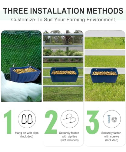 Chicken Feeders, 3 Pack, Duck Feeders and Waterers, Hanging Poultry Water Feeder, Livestock Fence Feeder, Feed Trough and Waterer Bucket with Clips, Blue - color: 3 Pack Blue