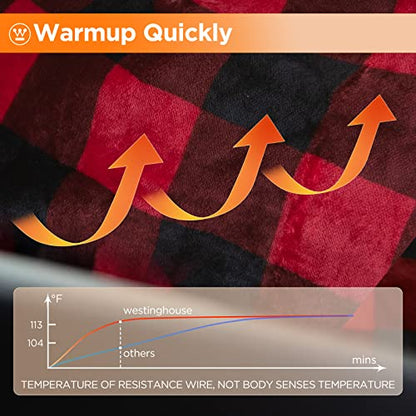 Westinghouse Heated Car Blanket, Red Buffalo Plaid, Machine Washable 59x43 - color: Red Buffalo Plaid