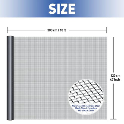 MAGZO 304 Stainless Steel Mesh Window Screen Roll 47in x 10ft - 22 Mesh - color: Black, size: 47" x10FT