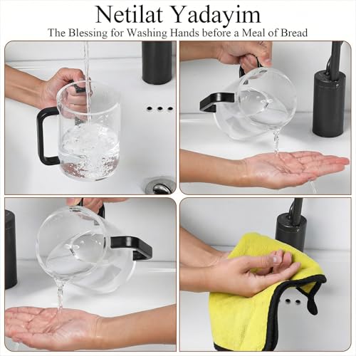 2 Pcs Judaica Hand Washing Cup with Dual Handles,5" Netilat Yadayim - color: black Handle