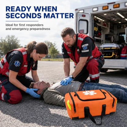 NOVAMEDIC NM-4124 Empty Trauma First Aid Medical Bag, 21"x15"x5", Multi Compartment First Responder Carrier for EMT, Paramedics, Emergency and Medical Supplies Kit, Lightweight and Durable (Orange) - color: Orange