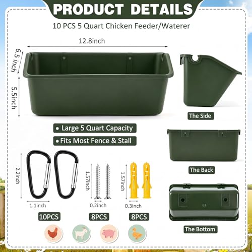 Wenqik 10 Pack Chicken Feeder,5 Quart Hanging Goat Waterer,Green - color: Green