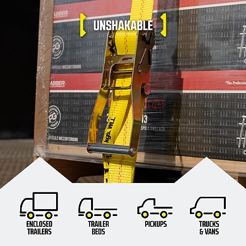 DC Cargo Mall E Track Ratchet Straps Cargo Tie-Downs, (Pack of 2) 2 x 12 Heavy Duty Yellow Tie-Down Rachet Straps, Strong Ratchet Strap, E Track Spring Fittings, Tie Down Motorcycle - size: 2 - Pack