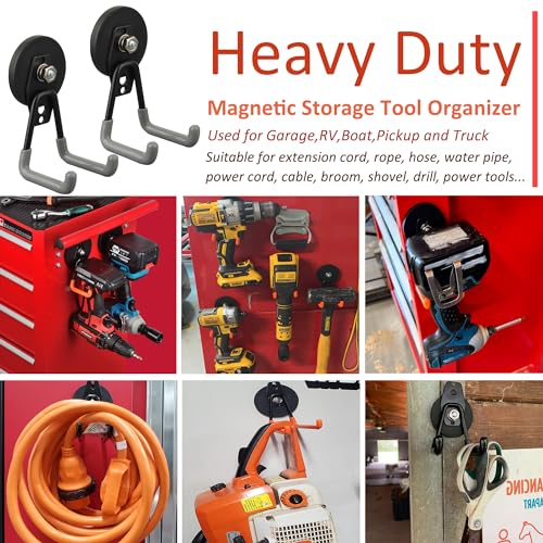 ULIBERMAGNET Heavy Duty Magnetic Hooks,Strong Large Magnet Hooks for Power Drill,Garden Tools, Hose,Pegboard,Garage,Workshop,4 Pack Magnetic Storage Hooks for Indoor Outdoor Hanging(Gray) - style: 2.59" Strong Medium L Gray 4PC