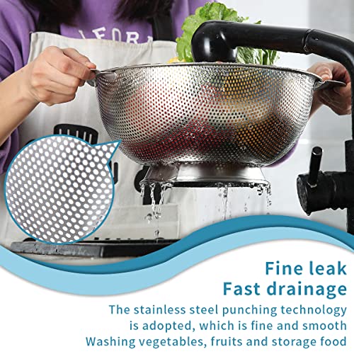 Kyraton Stainless Steel Colander 5 Quart, Professional Strainer with Heavy Duty Handles and Self Draining Solid Ring Base for Pasta, Spaghetti, Berry, Veggies, Fruits, Noodles, Salads Dishwasher Safe