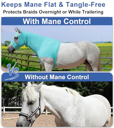 Horse Slinky Hood with Zipper, Stretchy Sleazy Hood Turquoise M - color: Turquoise, size: Medium