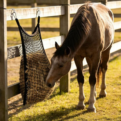 4x4 ft Slow Hay Net Feeder for Horses, Durable Soft Black PE Bale Hay Net (31 x 35 inch) - size: 31 x 35 inch