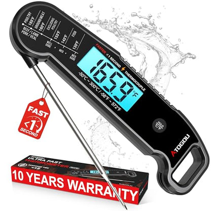 Atogou Professional Meat Thermometer Digital, <1 Sec Instant Read, Black - color: Black