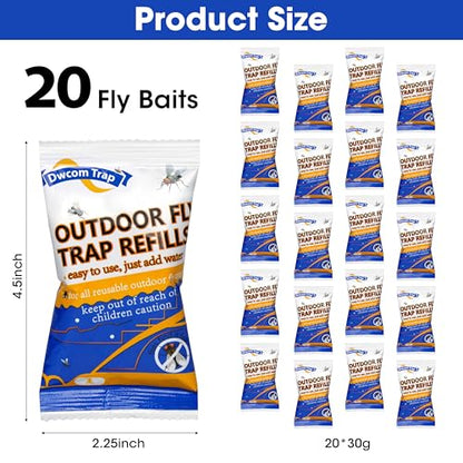20x30g Fly Bait Fly Trap Refill Packets | Flies Bait Attractant Refills for All Reusable Outdoor Repellent Ranch Fly Killer Catcher - size: 20 pack