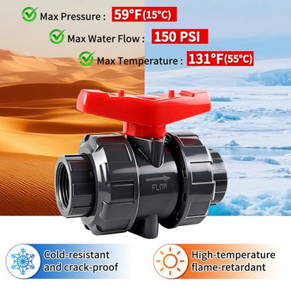 Boltigen 1" NPT UPVC Ball Valve, DN25 PVC True Union Full Flow Ball Valve, ASTM EPDM O-ring, 1 inch Threaded PVC Shut Off Ball Valve for Water System (Pack of 2) - size: 1" NPT (Pack of 2)