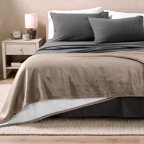 Bare Home Sherpa Fleece Blanket (Throw, Taupe) - color: 08 - Taupe, size: Throw/Travel