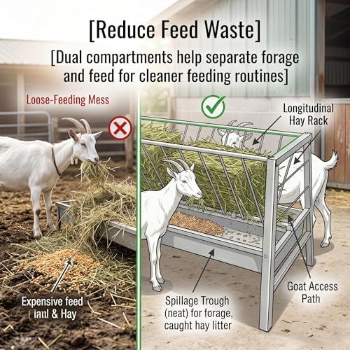 Livestock Feed Trough, 80 Gallon Animal Feed Container for Goats with Spill-Proof Edge, 8 Inch Deep Farm Hay Trough, Hay Grain Livestock Feeder, Feed Equipment for Sheep Livestock Home Breeding Ranch