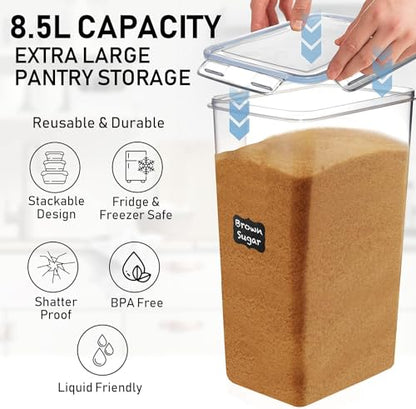 2 PC (8.5L / 287 Oz) Extra Large Pantry Flour Sugar Storage Containers Set - color: Clear