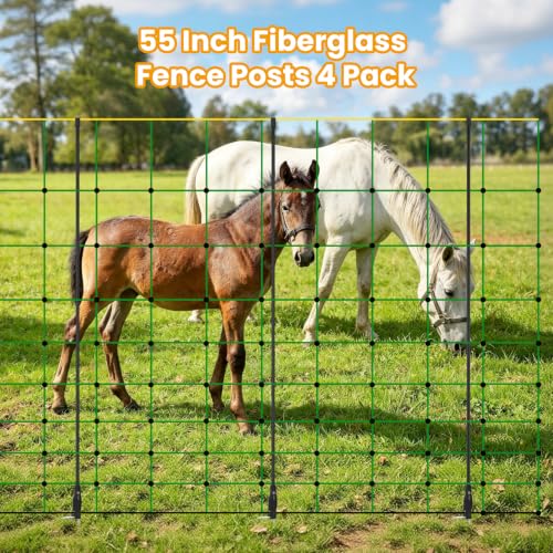 4 Pack 55 Inch Fiberglass Electric Fence Stakes, for Cows Sheep Animals