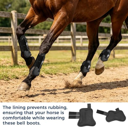 Horse Boots Set of 4, Open Front Tendon Boots & Hind Fetlock Boots, Shock-Absorbing Horse Leg Protection for Jumping, Riding and Competition (Black, Full Size)