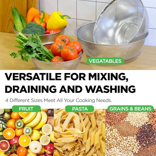 Stainless Steel Colander Set of 4, 3.5-9.5 Qt - size: 3.5+5.5+7.5+9.5QT Colander