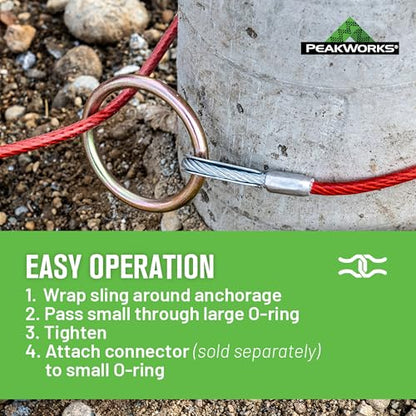 Peakworks Cable Anchor Sling - Reusable Cable Sling Anchor Point with O-Rings Ends - OSHA Compliant Fall Arrest Protection (Available in Multiple Lengths) - size: 5 ft.