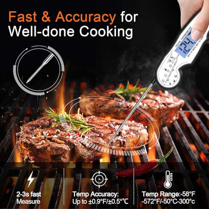 Digital Instant Read Meat Thermometer Digital for Grilling and Cooking - ANDAXIN Waterproof Ultra-Fast Thermometer with Backlight&Calibration&Foldable Probe for Kitchen,Deep Fry,BBQ,Grill-Black/White - color: Black/White
