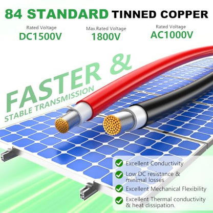 Oududianzi Solar Extension Cable 20FT, Solar Wire 10AWG, Tinned Copper PV Wires 10Gauge, Solar Panel Cables with Waterproof Connectors for Home Boat RV Outdoor Camping Photovoltaic Systems - size: 20FT-10AWG