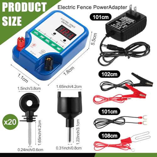 MorningRo 10 Mile Electric Fence Kit for Livestock, 3 Joule 12KV Fence Charger with LED Display, 3366 ft 9-Strand Polywire, 60 Insulators & Ground Rods, AC/DC Fencing System for Horse Cattle Pasture