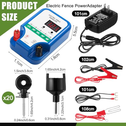 MorningRo 10 Mile Electric Fence Kit for Livestock, 3 Joule 12KV Fence Charger with LED Display, 3366 ft 9-Strand Polywire, 60 Insulators & Ground Rods, AC/DC Fencing System for Horse Cattle Pasture