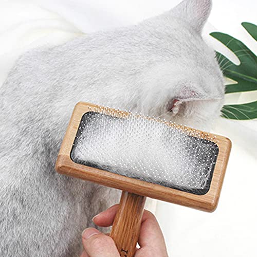 2PCS Dog & Cat brush, Pet Slicker Brush with Bamboo Handle for Large Medium & Short Hair Elegant Grooming Comb for Removing Shedding, Tangles and Dirt