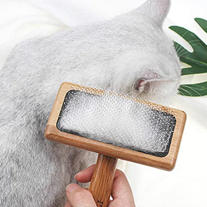 2PCS Dog & Cat brush, Pet Slicker Brush with Bamboo Handle for Large Medium & Short Hair Elegant Grooming Comb for Removing Shedding, Tangles and Dirt