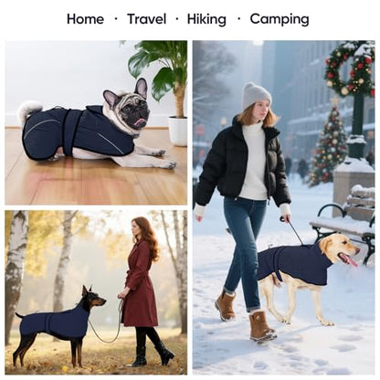 Dotoner Waterproof Dog Coat Warm Fleece Lined Jacket Reflective Winter Pet Apparel for Small Medium Large Dogs with Leash Opening Adjustable Neck & Tail Drawstring - color: Blue, size: Medium