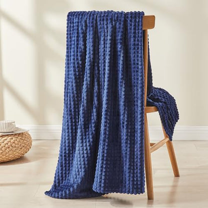 EMME Fleece Blanket, 3D Jacquard Throw Blanket for Couch and Bed, Soft Cozy and Fluffy Blankets Lightweight Luxury Flannel with Geometric Grid Design (Navy Blue, 60" x 80") - color: 17-grid-navy Blue, size: Twin