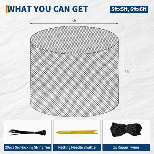 5X5 Ft Round Bale Hay Net for Horses and Goats, Knotless Design Slow Feed Hay Net with 2” Holes, Large Heavy Duty Slow Feeder Nets - size: 5x5FT