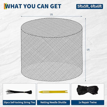 5X5 Ft Round Bale Hay Net for Horses and Goats, Knotless Design Slow Feed Hay Net with 2” Holes, Large Heavy Duty Slow Feeder Nets - size: 5x5FT