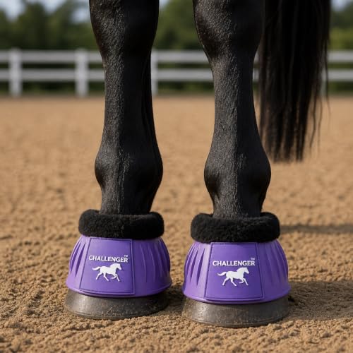 CHALLENGER Horse Training Ribbed Rubber Hoof Impact Overreach Protection Fleece Lined Bell Boots 41HI01 - color: Purple, size: X-Large