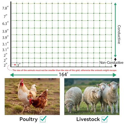PPOLB Electric Poultry Fence Netting - 164'L x 41.5" H, Portable Movable Nets Mesh for Chickens, Ducks, Geese, Rabbits, Electric Fencing for Backyards, Homesteaders, Farms Ranches, and Gardens - size: 164'L x 41.5"H Poultry