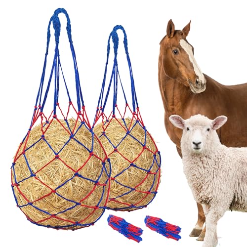 2 Pcs Slow Feed Hay Net for Horses, 34 Inch Hay Bags, Blue - size: Blue