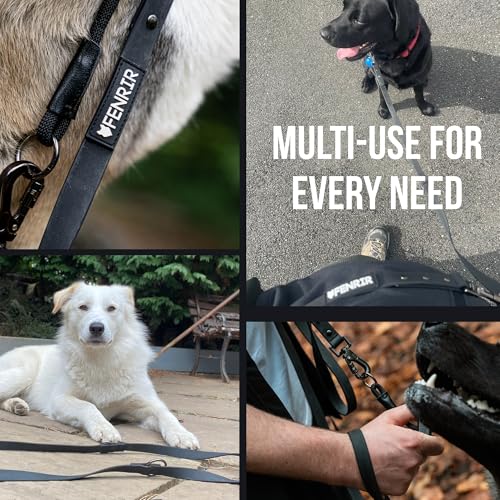 Fenrir - Dog Training Leash - Heavy Duty Dog - Double Ended Carabiner - Long Dog Lead - Non-Slip Lead Waterproof Gear for Large & Small Dogs Puppy - 2.1m (Black) - color: Black
