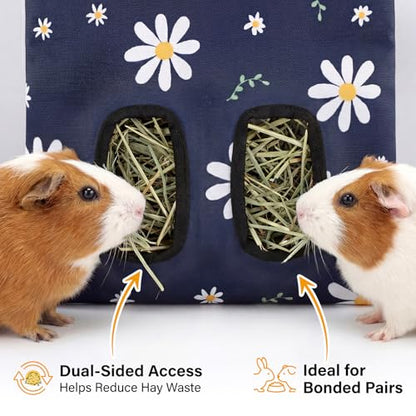 Ondware Hay Feeder Bag for Rabbits & Guinea Pigs, Hanging Dual-Port, Blue