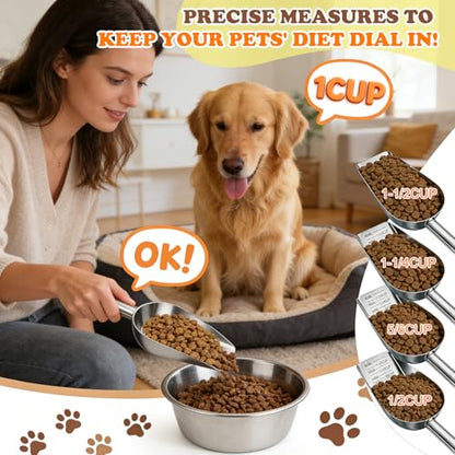 Dog Food Scoop Stainless Steel with Long Handle, Precise Measuring Cups - size: 2CUP