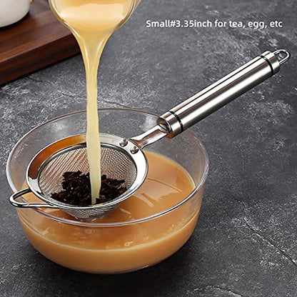 304 Stainless Steel Fine Mesh Strainers for Kitchen, Colander-Skimmer with Handle, Sieve Sifters for Food, Tea, Rice, Oil, Noodles, Fruits, Vegetable - size: 3.35 in Small