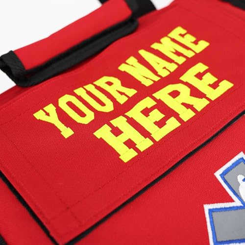 Lightning X Personalized EMT Trauma Bag – Large ALS Medical Bag with 6 Color-Coded Pouches, MOLLE Panel, Waterproof Bottom, Reflective EMS Gear, Custom Embroidered Name or Logo | LXMB35 - color: Red