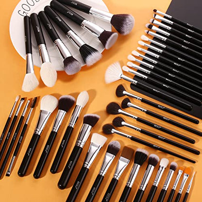 BEILI Makeup Brushes 42pcs Makeup Brush Set Premium Goat Synthetic Hair Kabuki Foundation Blending Brush Face Powder Blush Concealers Eye Shadows Make Up Brushes Kit with Case（Black） - color: 42pcs with Holder