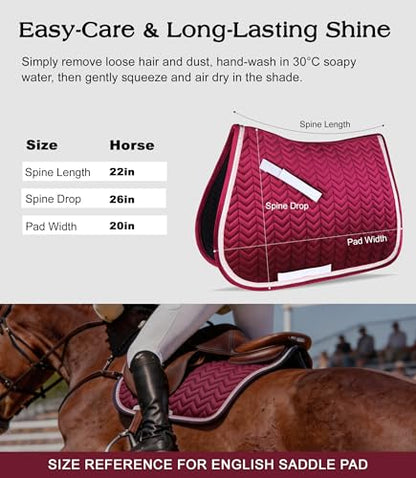 All Purpose Saddle Pad for Horses Wither Relief English Saddle Pad | Contoured Wither Relief w/ Cushioned Padding, Secure Girth Loops & Two-Tone Trim, Ideal for Training, English Riding&Jumping - color: Retro Magenta